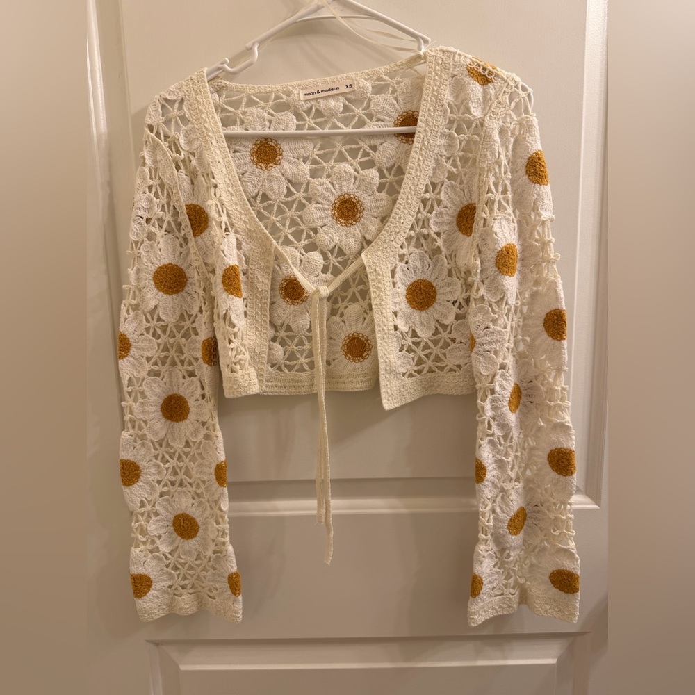 moon & madison Crochet Cardigan - Cream and Brown